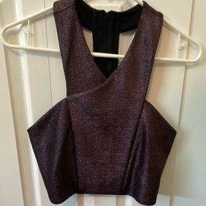 *Like New* Purple Metallic Zip Back Crop Top